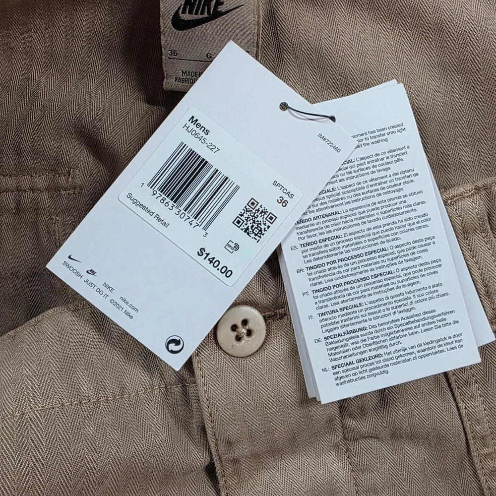 Nike Life Mens Herringbone Carpenter Pants Oxen Brown HJ0645-227 Size 36 NWT‎